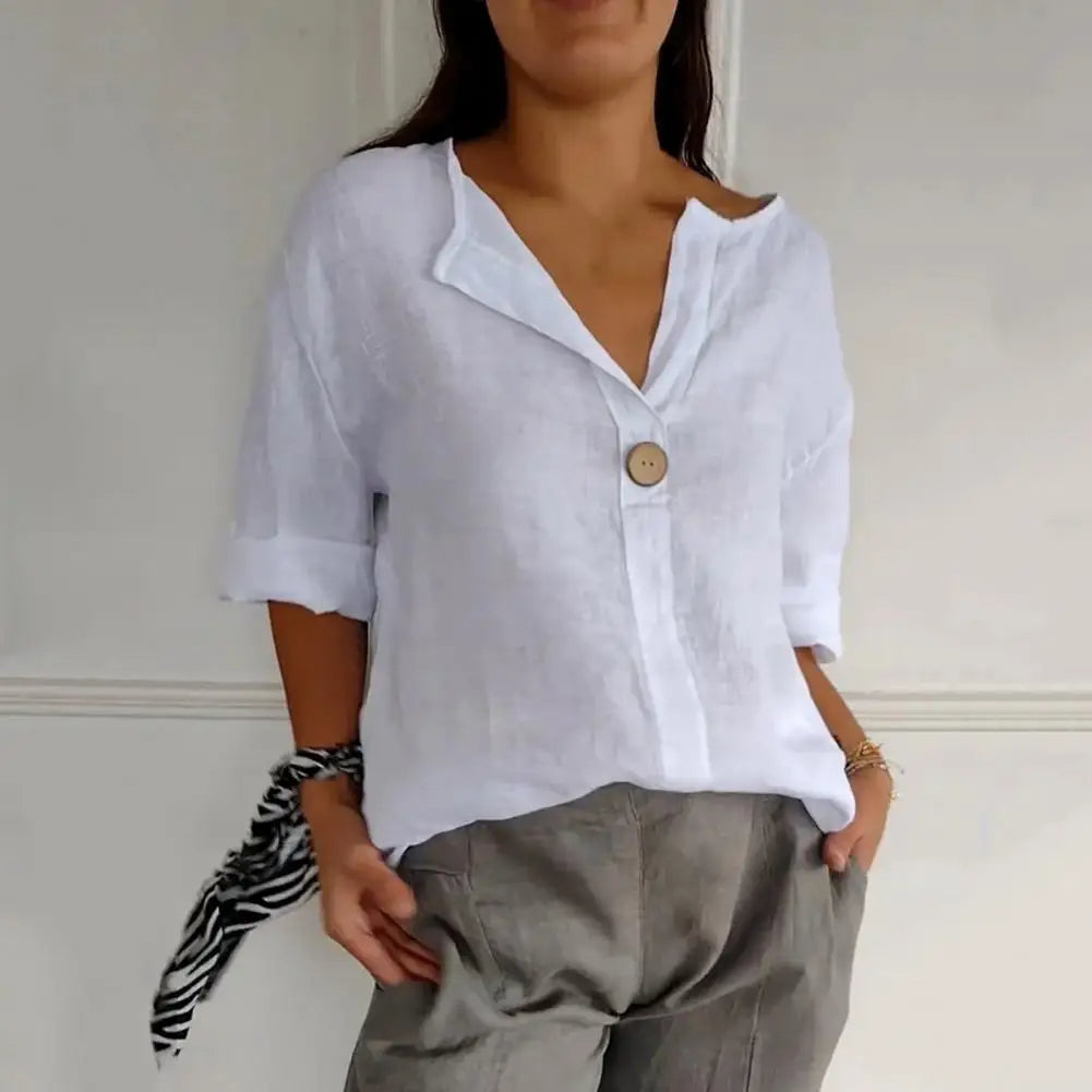 Women's V-Neck Sleeve Button