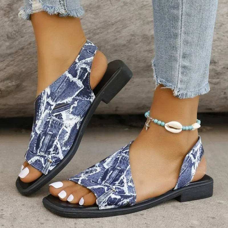 Skull Print Slip-On Summer Sandals