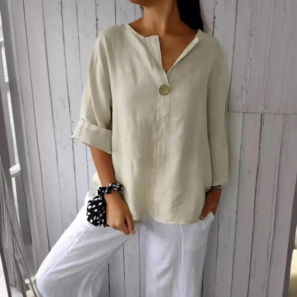 Women's V-Neck Sleeve Button