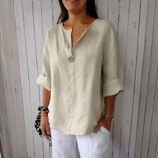 Women's V-Neck Sleeve Button