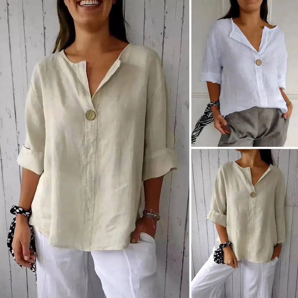 Women's V-Neck Sleeve Button