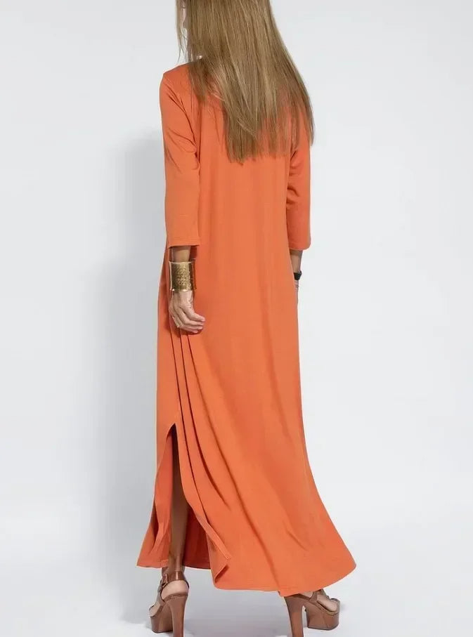 2025 Spring Black V-Neck Long Sleeve Loose Dress