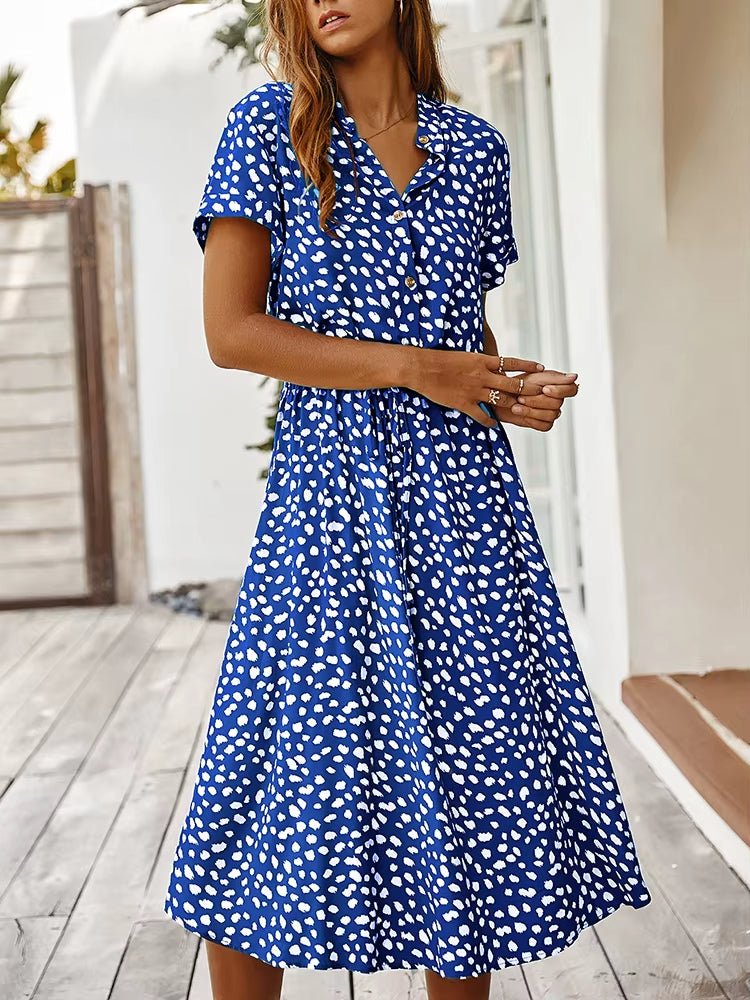 Polka Dot Bohemian Lace-Up Dress