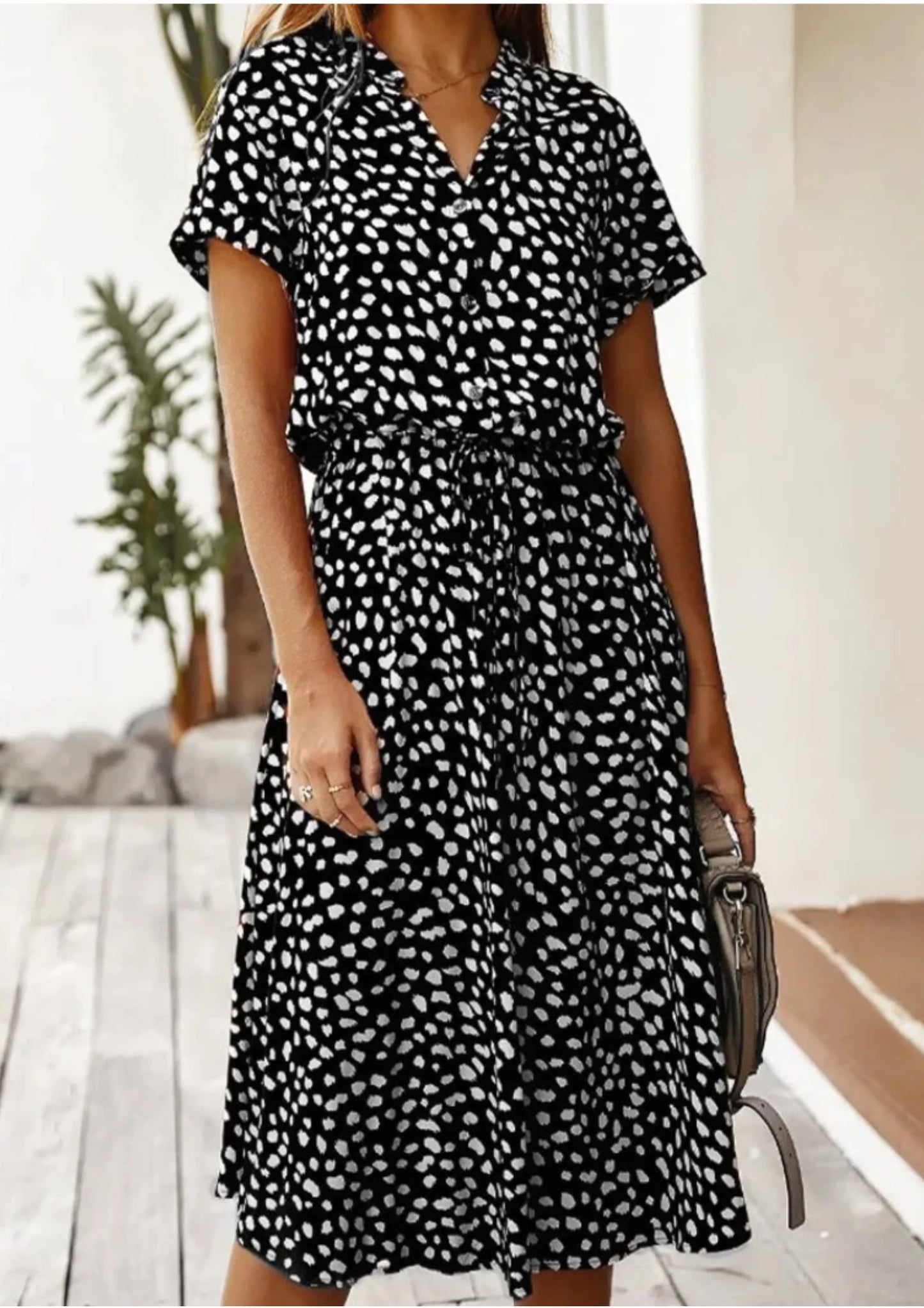 Polka Dot Bohemian Lace-Up Dress