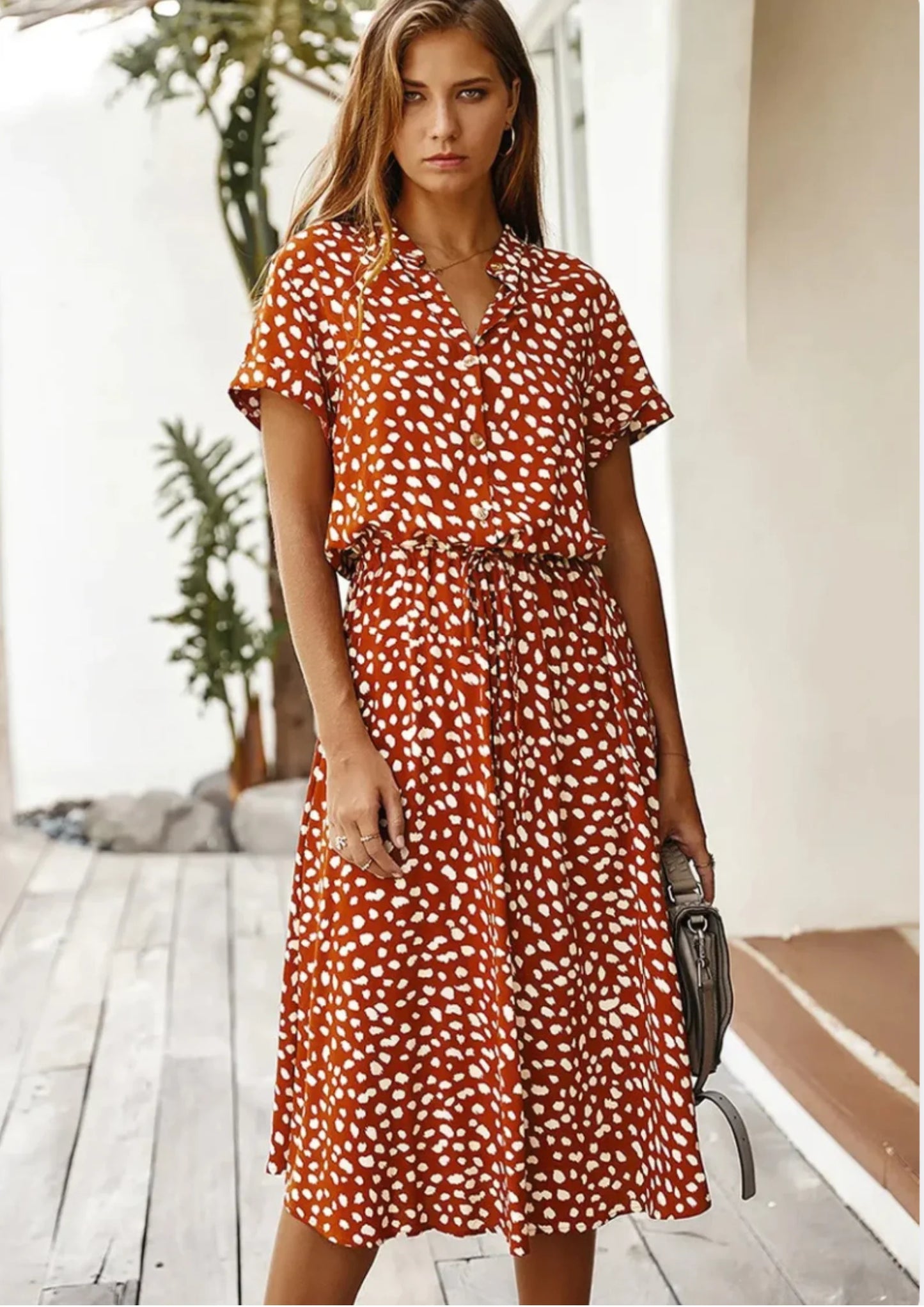 Polka Dot Bohemian Lace-Up Dress