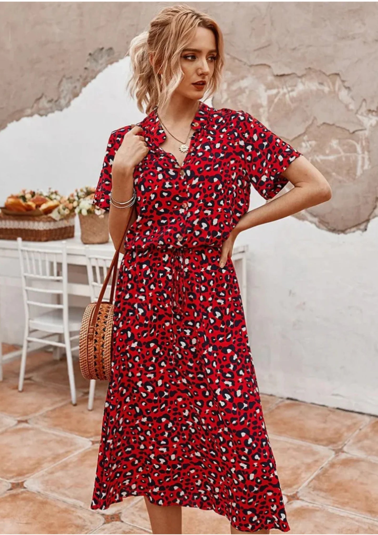 Polka Dot Bohemian Lace-Up Dress