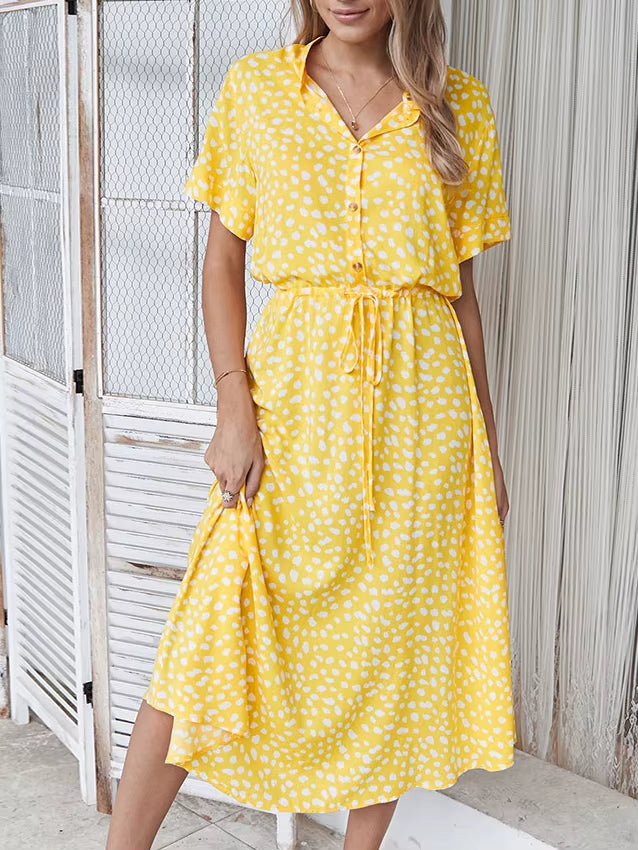 Polka Dot Bohemian Lace-Up Dress