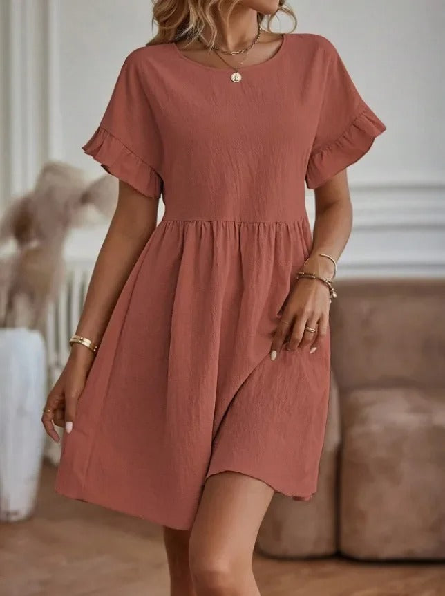 Solid Flare Sleeve A-Line Elegant Casual Vestidos for Ladies