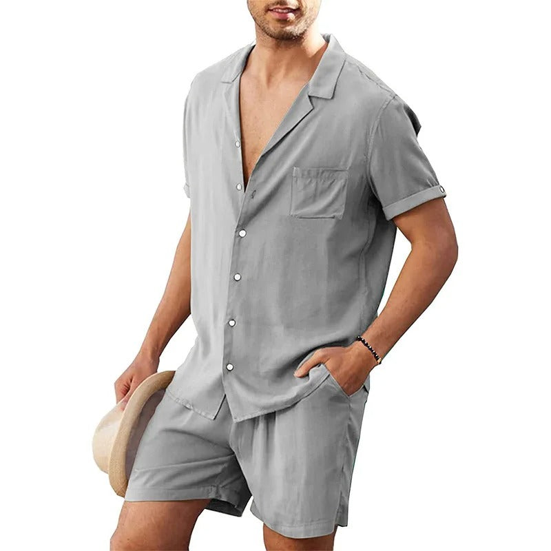 Men's Summer Linen Short-Sleeve Shirt & Shorts Set