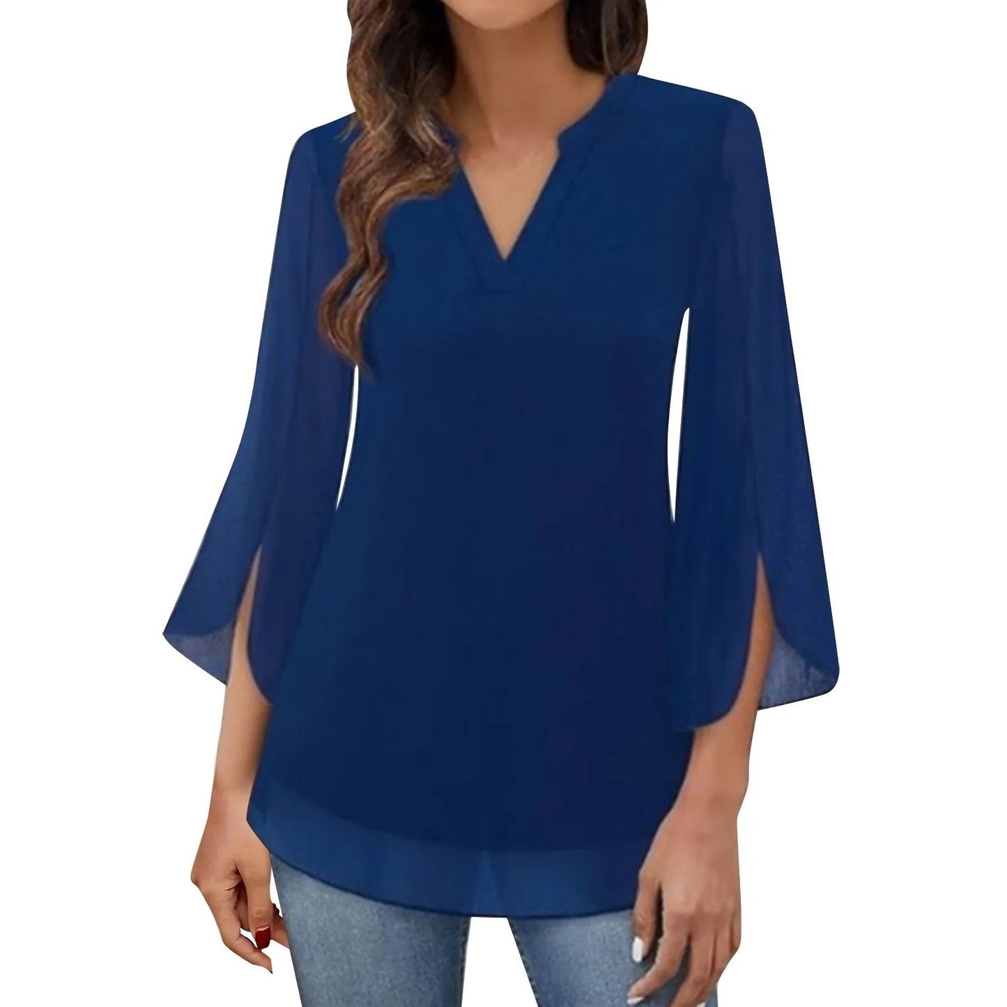 2025 Women's Chiffon Flowy Tunic Blouse