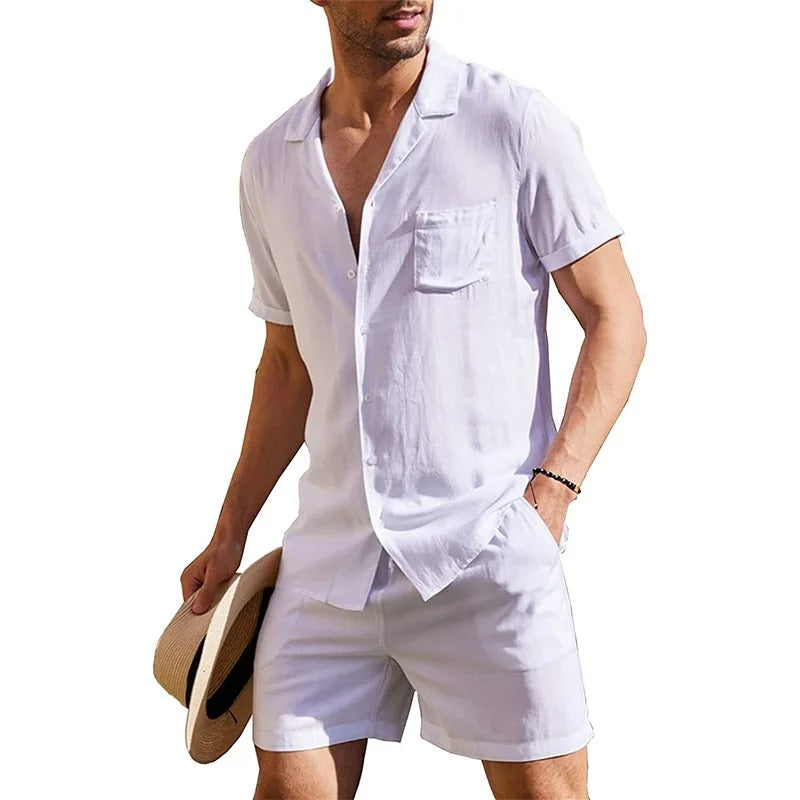 Men's Summer Linen Short-Sleeve Shirt & Shorts Set