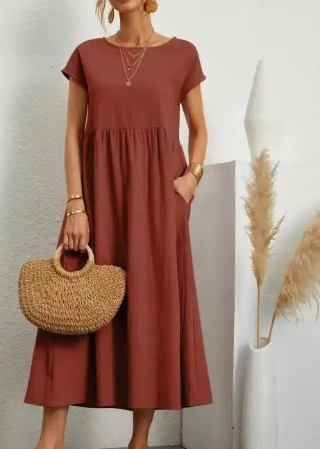 Elegant Cotton Linen Maxi Dress