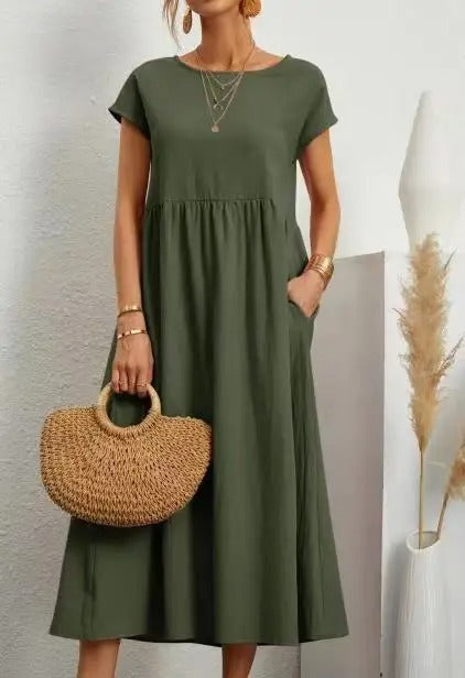 Elegant Cotton Linen Maxi Dress