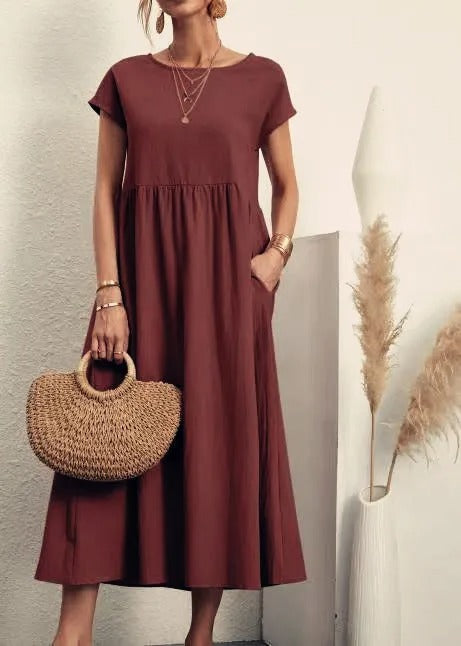 Elegant Cotton Linen Maxi Dress