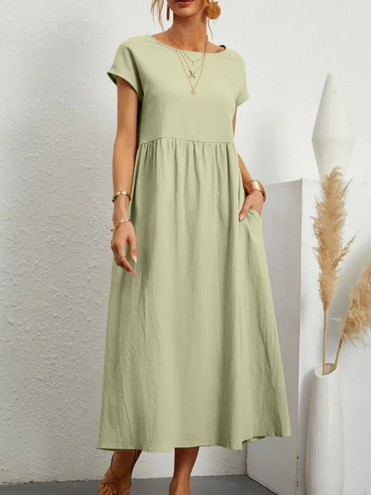 Elegant Cotton Linen Maxi Dress