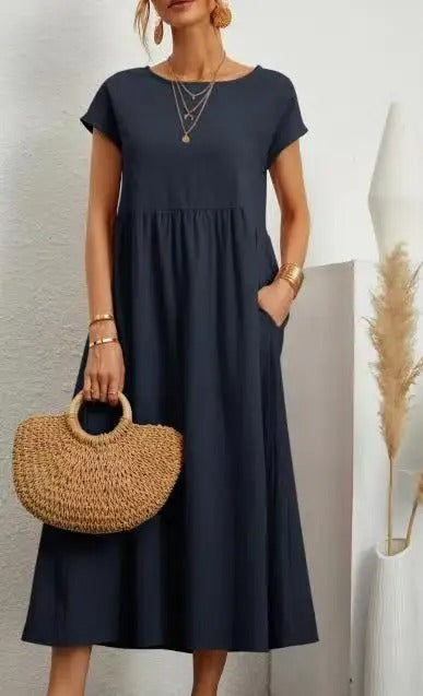 Elegant Cotton Linen Maxi Dress