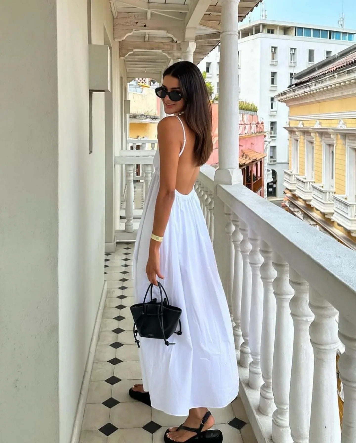 2025 Summer Elegant V-Neck Backless Cotton Slip Dress – Breezy Beach Perfection