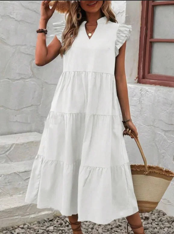 Elegant Summer White V-Neck Dress