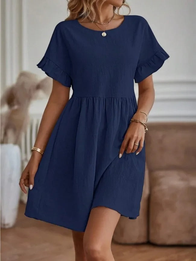 Solid Flare Sleeve A-Line Elegant Casual Vestidos for Ladies