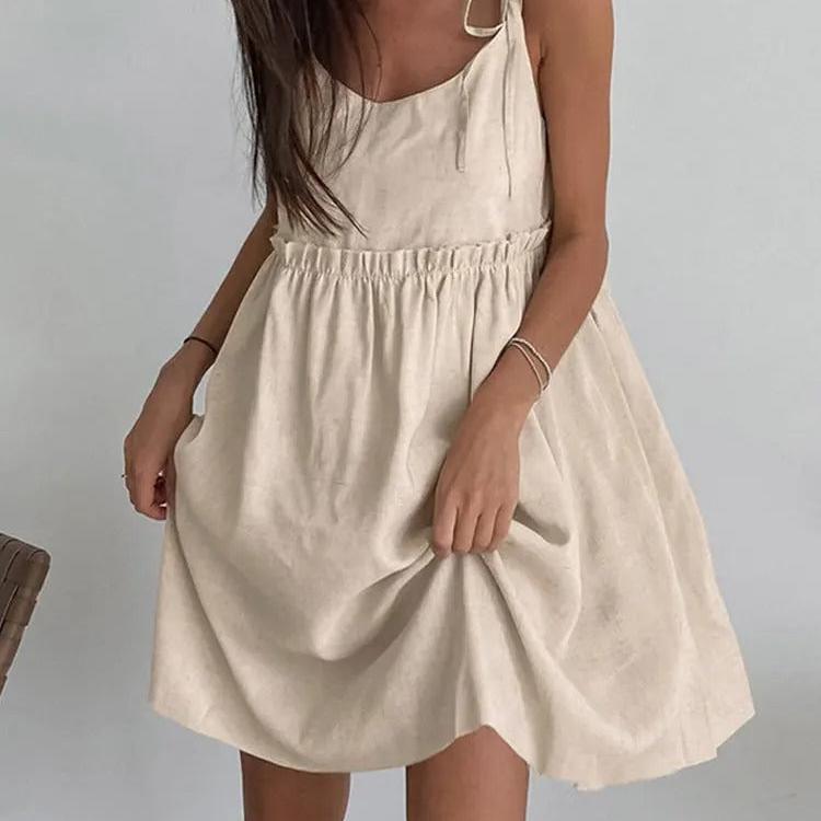 Summer Breeze: Sleeveless Cotton Linen A-Line Mini Dress