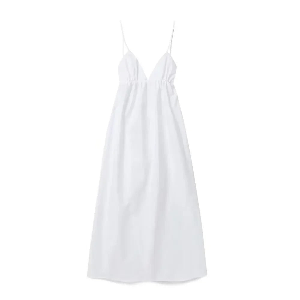 2025 Summer Elegant V-Neck Backless Cotton Slip Dress – Breezy Beach Perfection