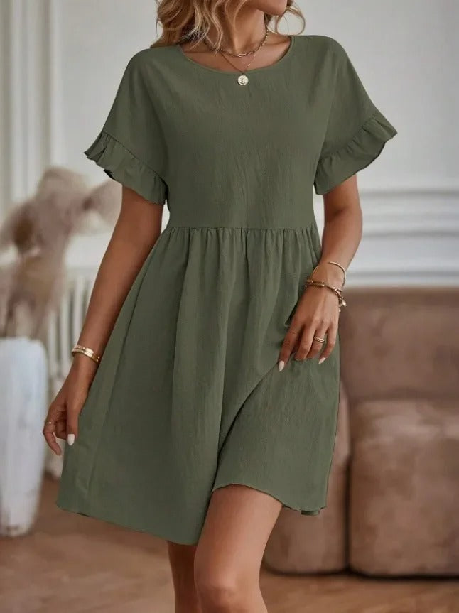 Solid Flare Sleeve A-Line Elegant Casual Vestidos for Ladies