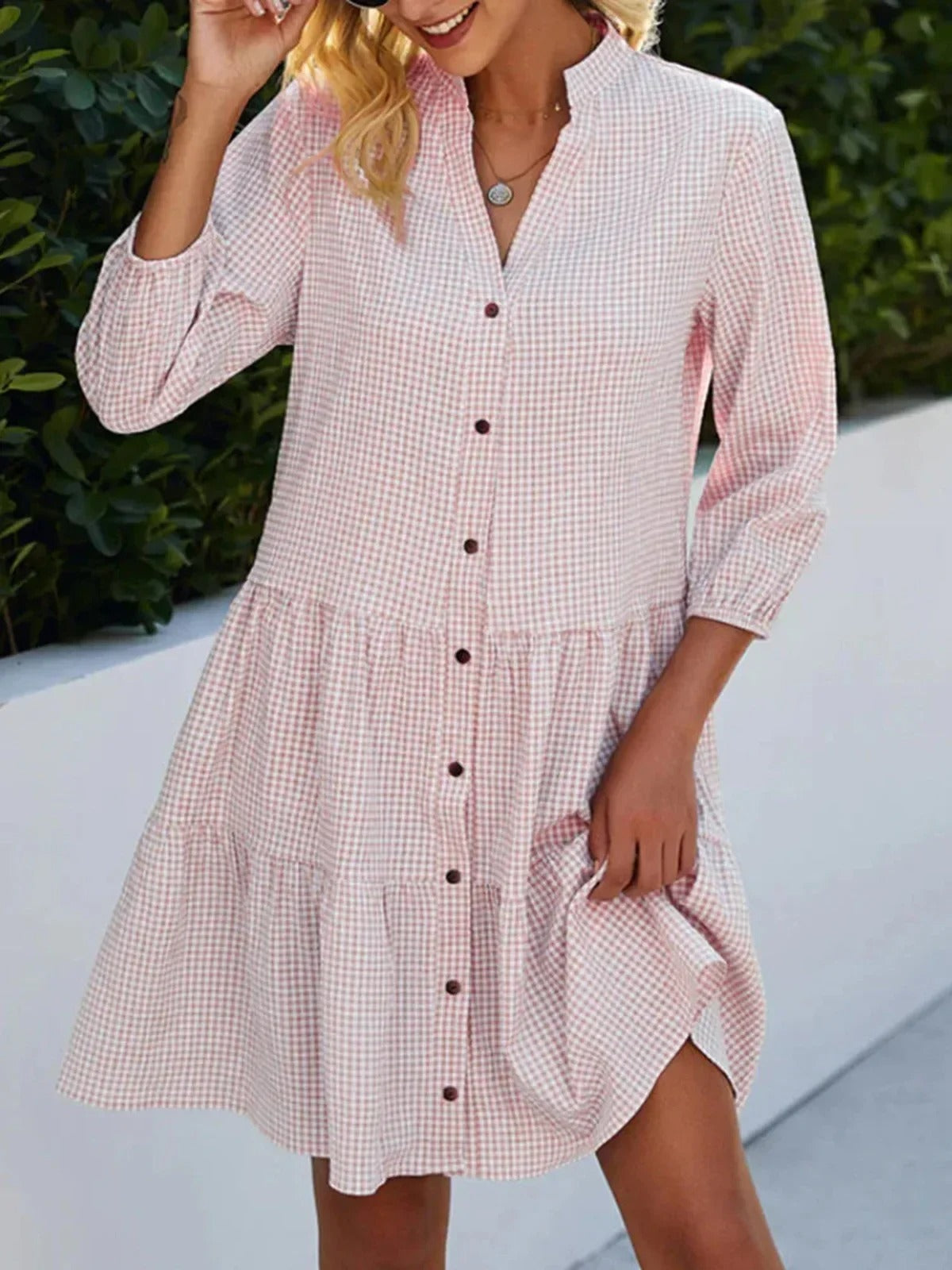 Elegant Striped V-Neck A-Line Shirt Dress