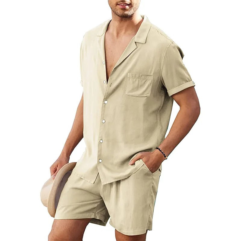 Men's Summer Linen Short-Sleeve Shirt & Shorts Set