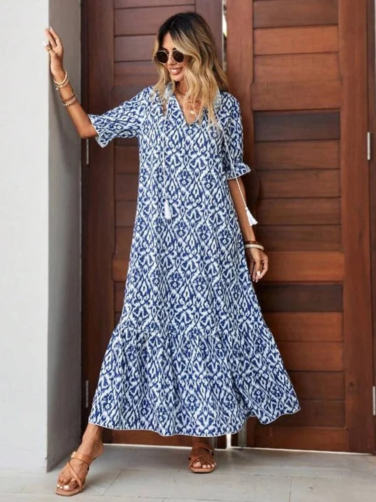 2025 Spring-Summer Boho Floral Maxi Dress