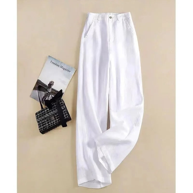 High-Waist Cotton-Linen Wide-Leg Pants