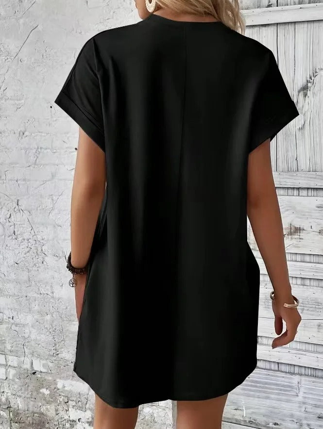 2025 Summer Women’s Black O-Neck Loose Elegant Dress