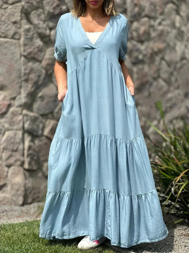 Elegant Oversized V-Neck A-Line Dress