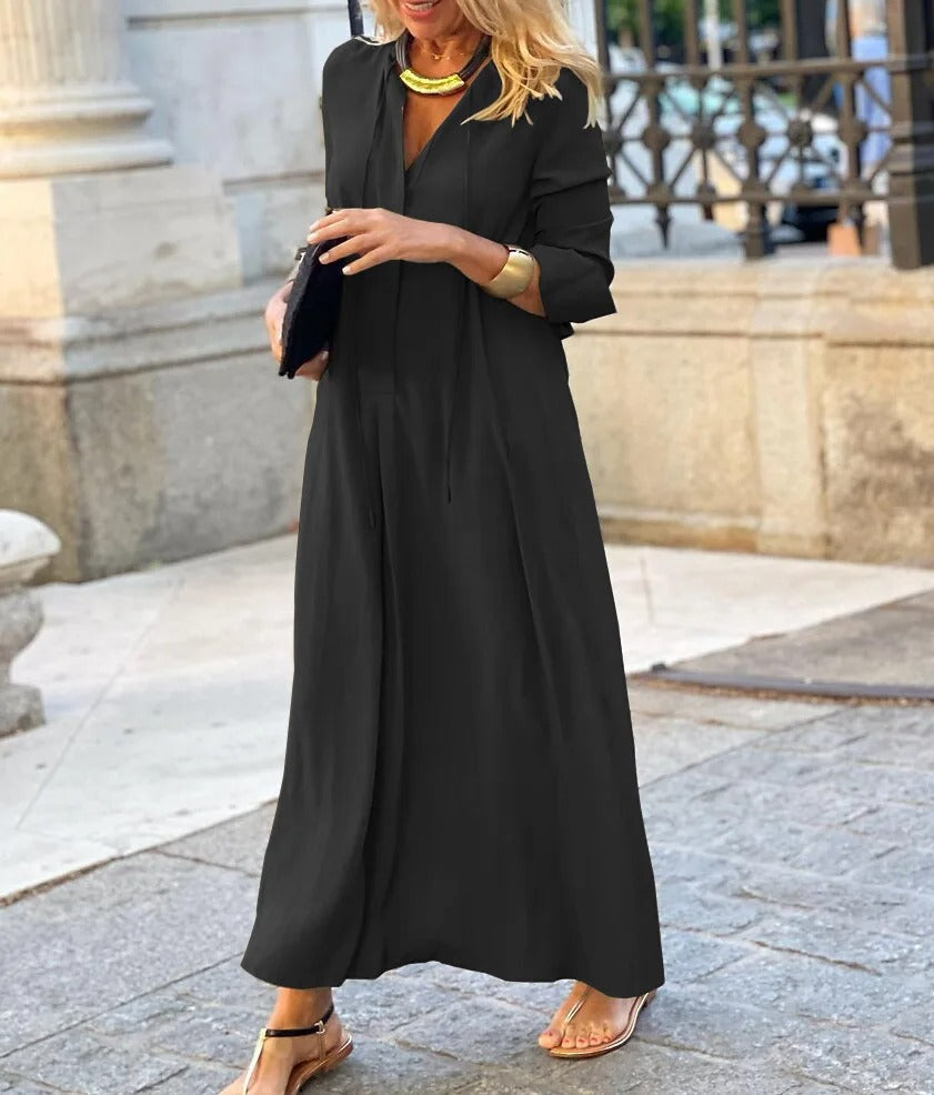 Elegant Black Long Sleeve Cotton Shirt Dress for Spring