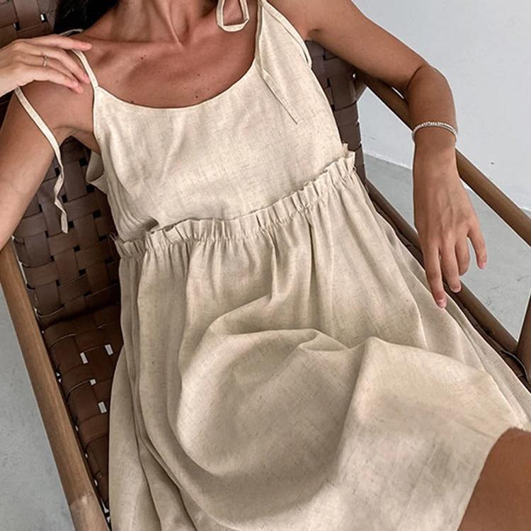 Summer Breeze: Sleeveless Cotton Linen A-Line Mini Dress