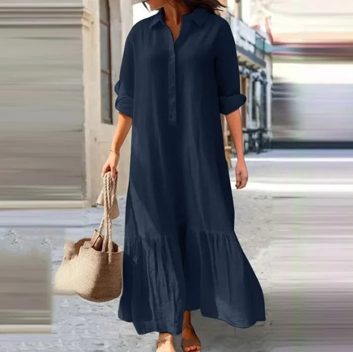 Timeless Ease: Black Cotton Linen Oversized Shirt Dress